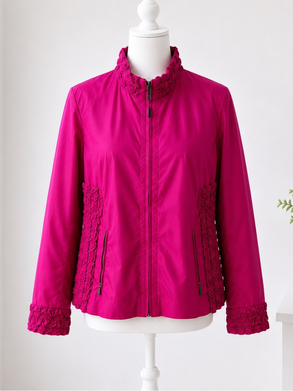 Women's Magenta Zip-Front Bomber Jacket